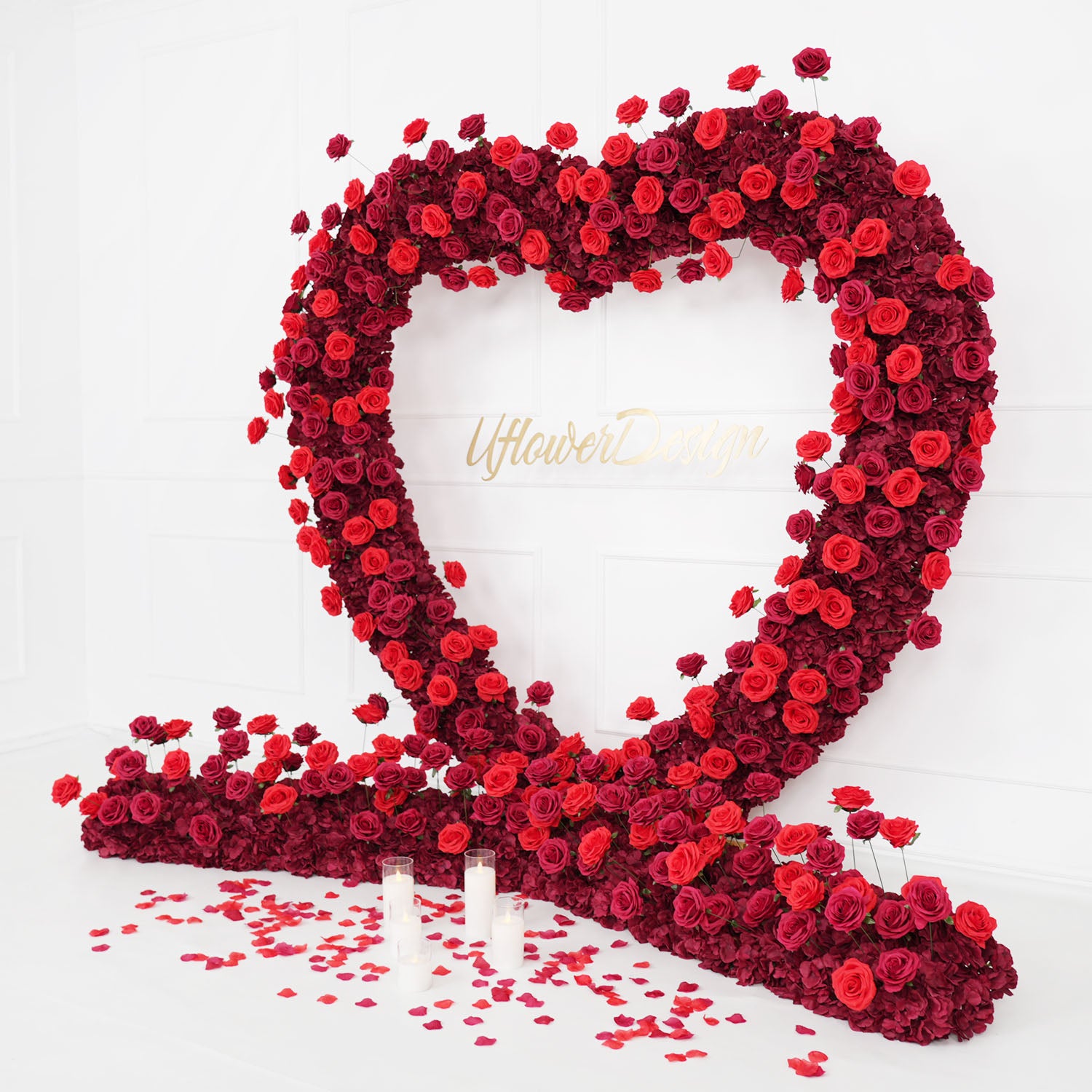 2m*2m(78.7 inch * 78.7 inch) Red Rose Heart Shape With Flower Row*2